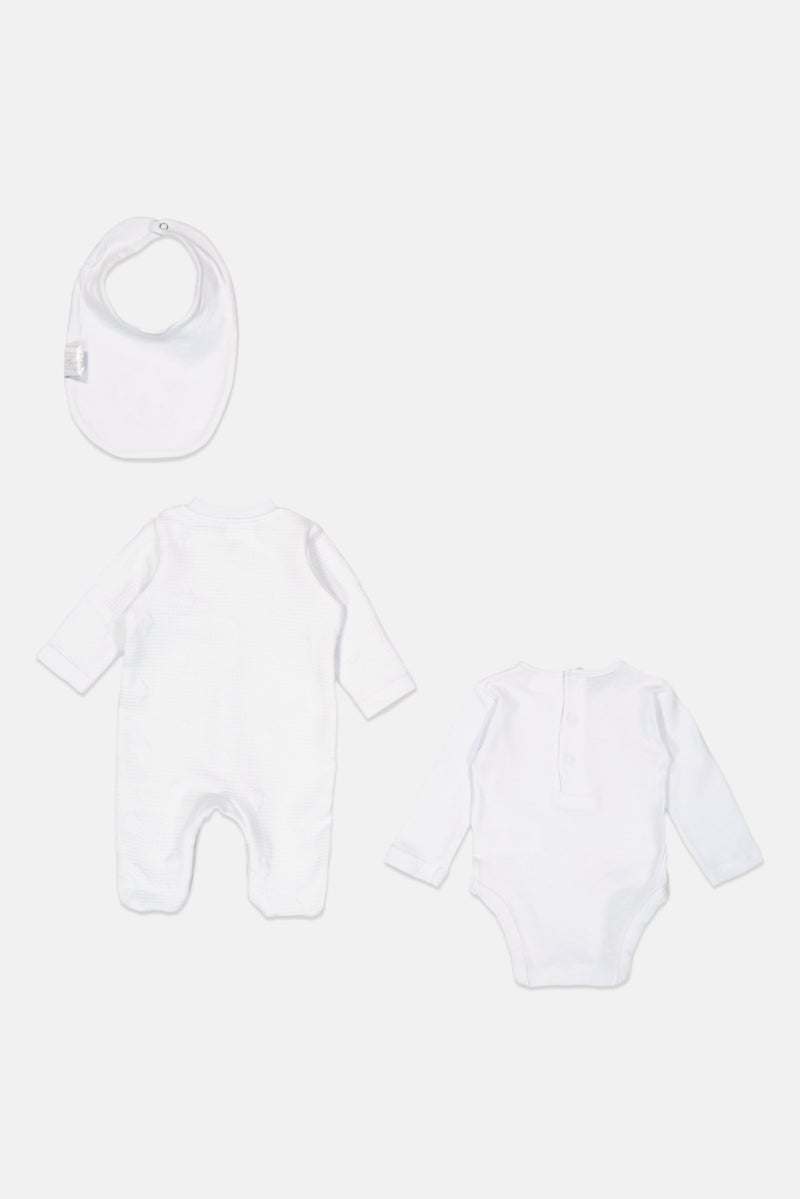Rock-A-Bye Baby Boutique Toddlers Boy 3 Pieces Long Sleeve Bodysuit Romper Set, Pale Blue - Image 3