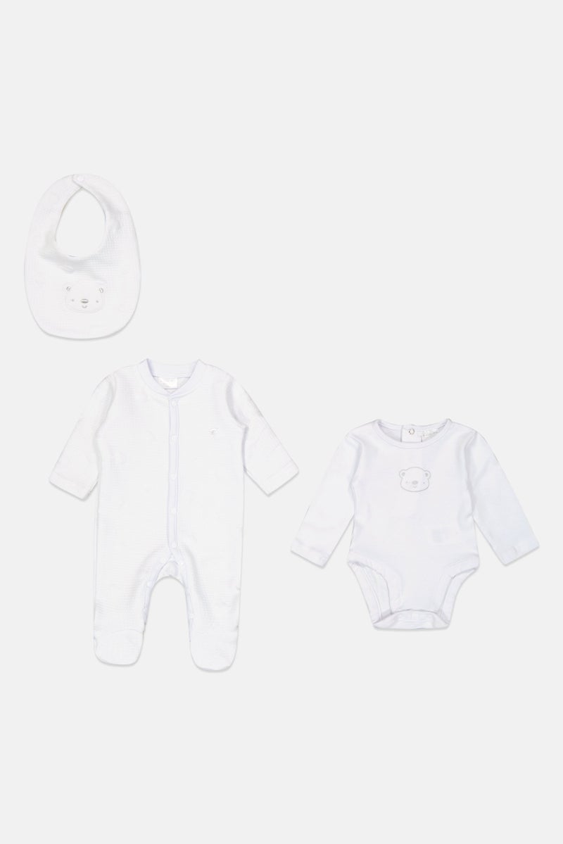 Rock-A-Bye Baby Boutique Toddlers Boy 3 Pieces Long Sleeve Bodysuit Romper Set, Pale Blue - Image 2