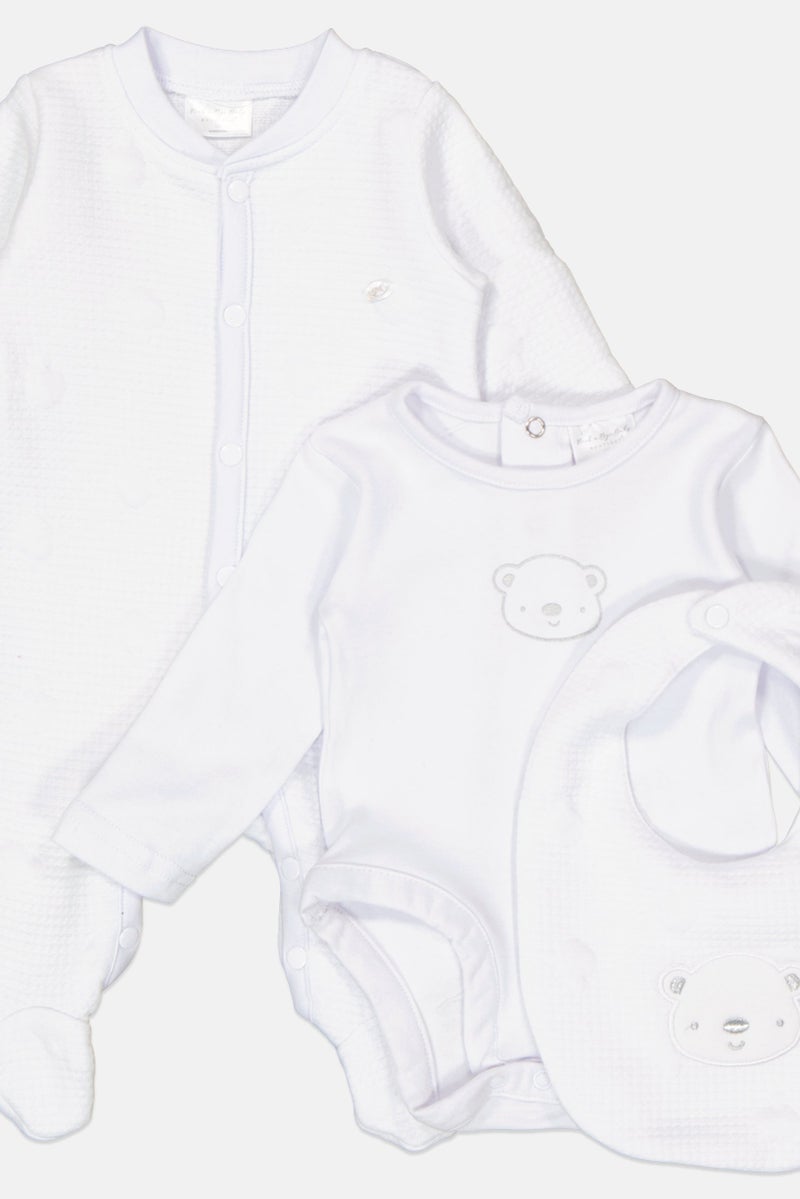 Rock-A-Bye Baby Boutique Toddlers Boy 3 Pieces Long Sleeve Bodysuit Romper Set, Pale Blue - Image 4