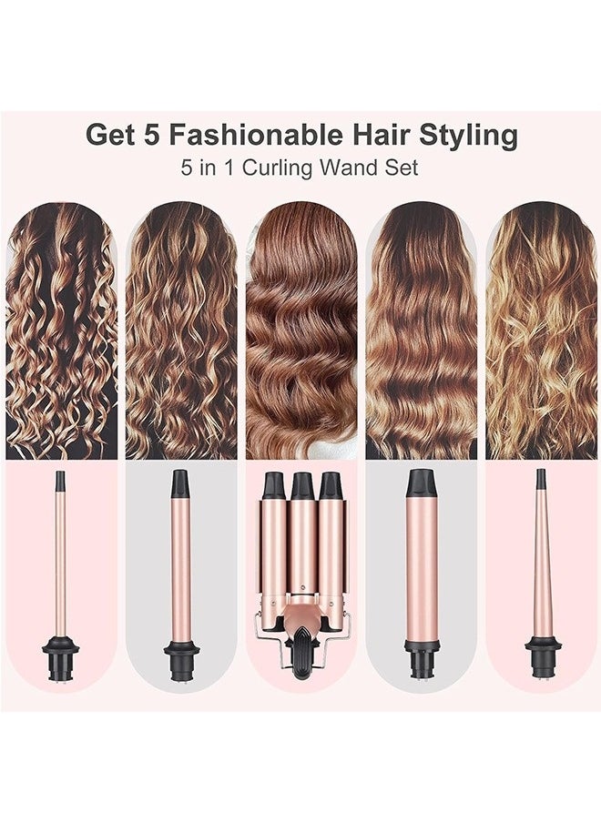 Generic - Waver Curling Iron Wand, 5 in 1 Curling Wand Set with 3 Barrel Hair Crimper for Women, Fast Heating Hair Wand Curler in All Hair Type - Image 1