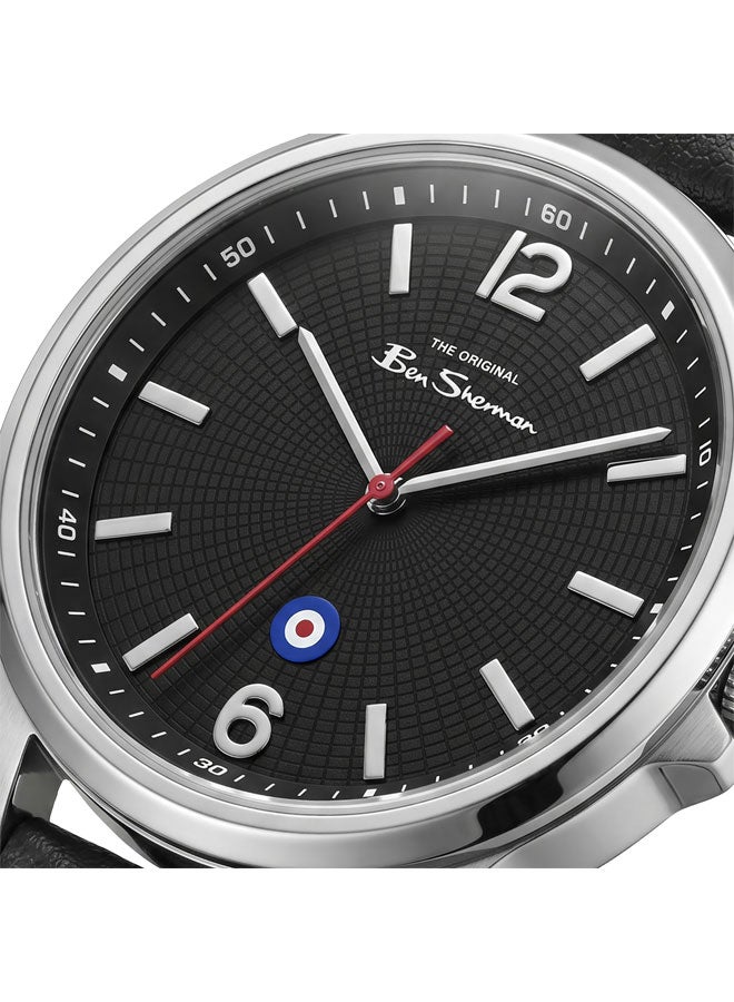 Ben Sherman Westminster Black Dial Black Genuine Leather Strap Analog Watch for Men, 43mm - Image 2