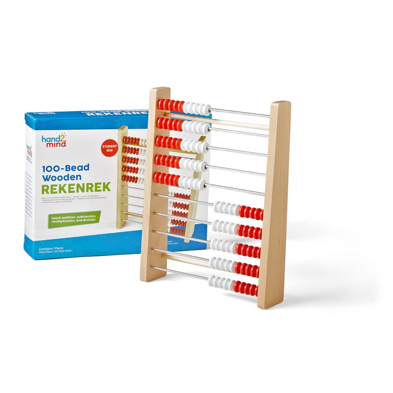 hand2mind 100 Bead Wooden Rekenrek Abacus for Kids Math Math Manipulatives Kindergarten Counting Rack for Kids Counters for Kids Math Educational Toys for Elementary Kids Set of 1