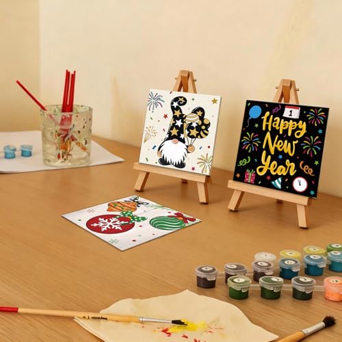 Anseal 12 Packs Pre Drawn Canvas to Paint, 4" X 4" Merry Christmas Happy New Year Pre-Printed Canvas Paint Party, Stretched Outline Painting Boards for Beginners, Party Favor - Image 5