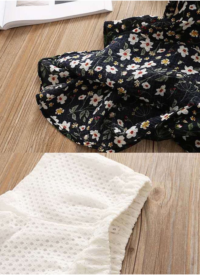 Al Aoyama Girls Clothing Sets Summer Floral Suspender Chiffon  Tops + Solid Shorts Sets 2pcs Kids Clothes Suit 2pcs Outfits with hat  - Image 4