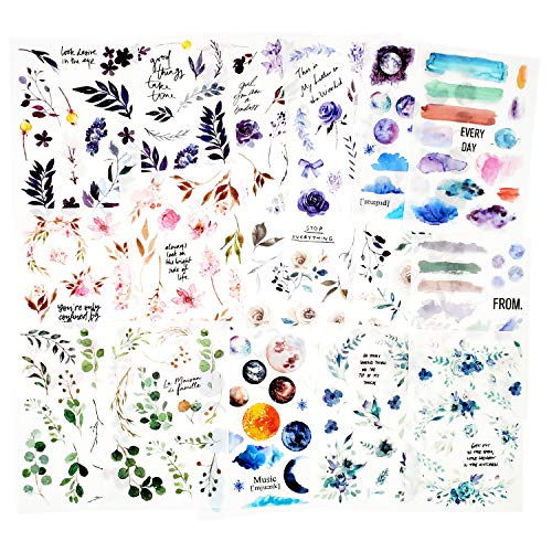 Mayplous Rub-On Transfer Stickers - 16 Sheets Flower & Plant Design Decals for Scrapbooking, Planners, Card Making | Easy-Apply Crafts Embellishments (Valley) - Image 1