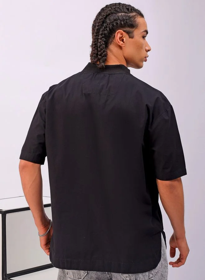 The Indian Garage Co Men Boxy Fit Solid Half Sleeves V-Neck Street Wear Shirt