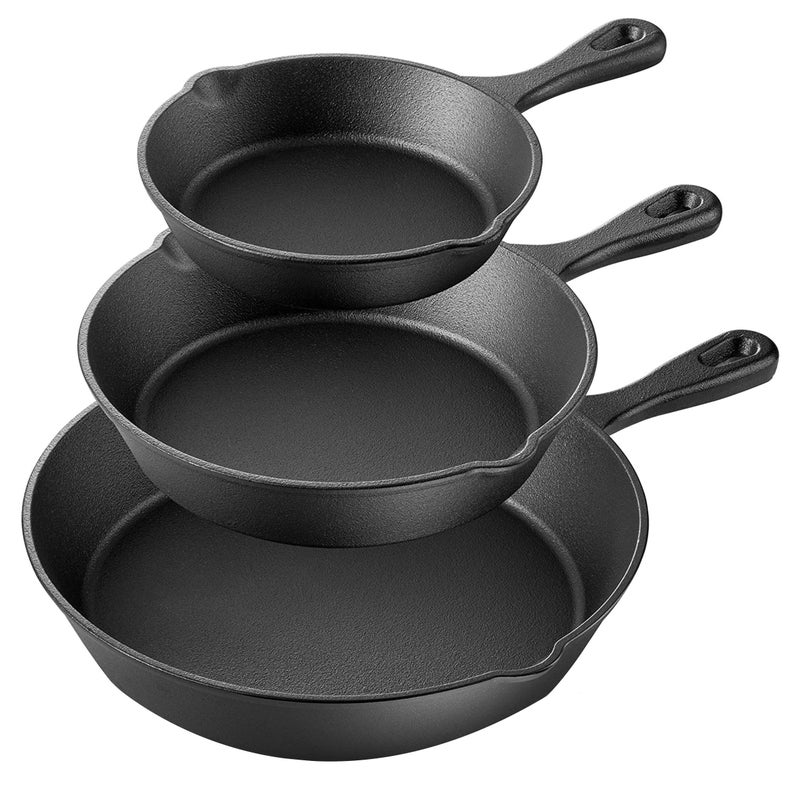 Megachef Skillet Trio PreSeasoned Cast Iron Cookware Set 3 Piece Black