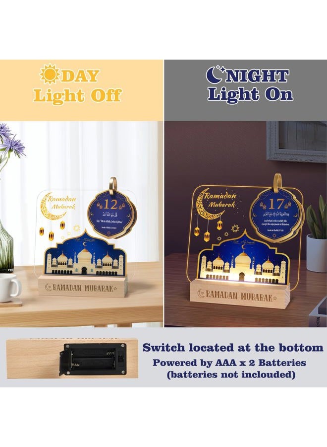 YLQQYL Ramadan Calendar Decorations, Acrylic Eid Ramadan Light with Countdown Calendar for Ramadan Decor, Ramadan Mubarak Gift for Home and Table Centerpieces - Image 3