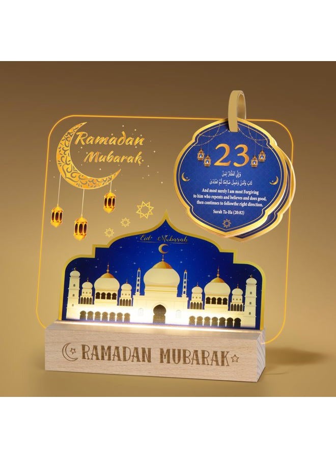 YLQQYL Ramadan Calendar Decorations, Acrylic Eid Ramadan Light with Countdown Calendar for Ramadan Decor, Ramadan Mubarak Gift for Home and Table Centerpieces - Image 1