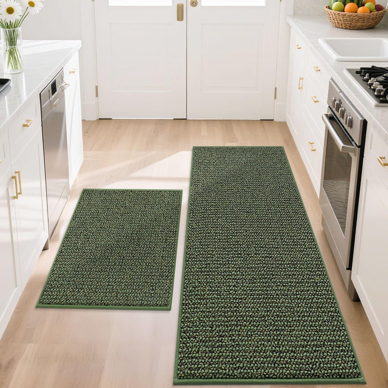 BEQHAUSE Kitchen Rugs and Mats Set of 2, Non Skid Washable Absorbent Kitchen Runner Rug with TPR Backing for Kitchen,Front of Sink,Laundry (Green, 20"x32"+20"x48") - Image 1