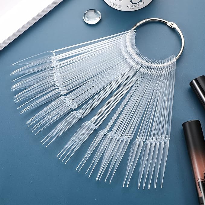 Beaupretty Nail Sticks Fanshaped Nail Display Nail Practice Tips Nail Colour Tips Display with Metal Ring100pcsTransparent