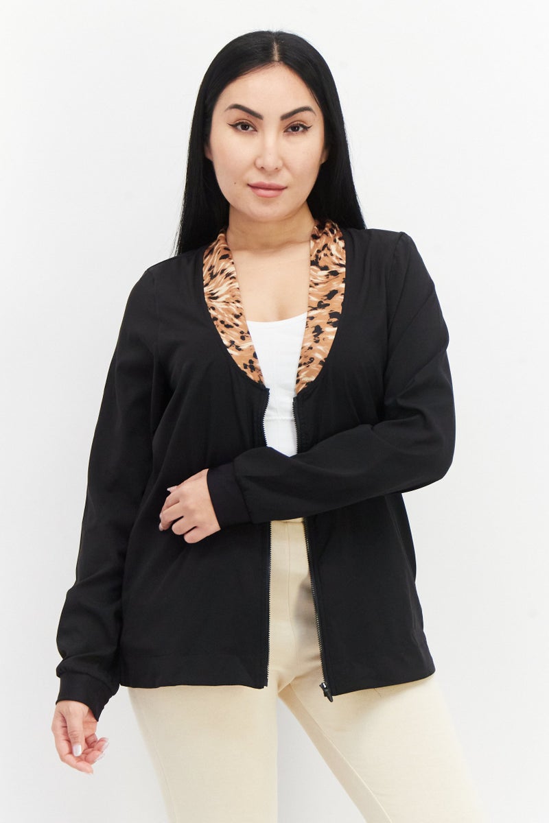 PUMA جاكيت خارجي طويل الأكمام للنساء، رياضي، أسود - Image 1