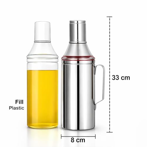 VISAXMI Stainless Steel Oil Dispenser (1 Litre) with Handle | Leak Proof Oil Pourer Container for Kitchen Cooking | Multipurpose Oil Storage Can for Ghee, Oil (Pack of 2) - Image 2