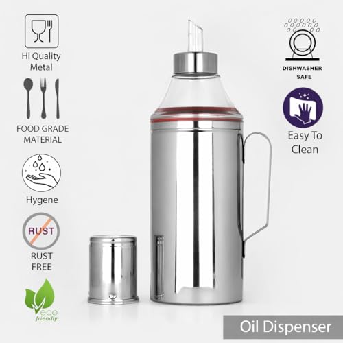 VISAXMI Stainless Steel Oil Dispenser (1 Litre) with Handle | Leak Proof Oil Pourer Container for Kitchen Cooking | Multipurpose Oil Storage Can for Ghee, Oil (Pack of 2) - Image 4
