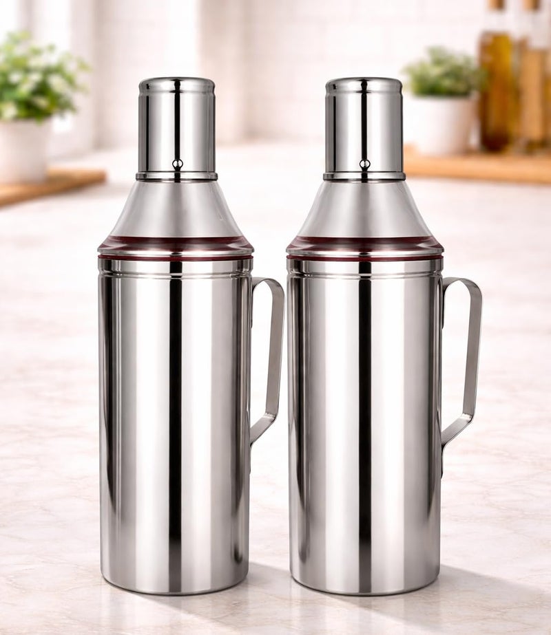 VISAXMI Stainless Steel Oil Dispenser (1 Litre) with Handle | Leak Proof Oil Pourer Container for Kitchen Cooking | Multipurpose Oil Storage Can for Ghee, Oil (Pack of 2) - Image 1