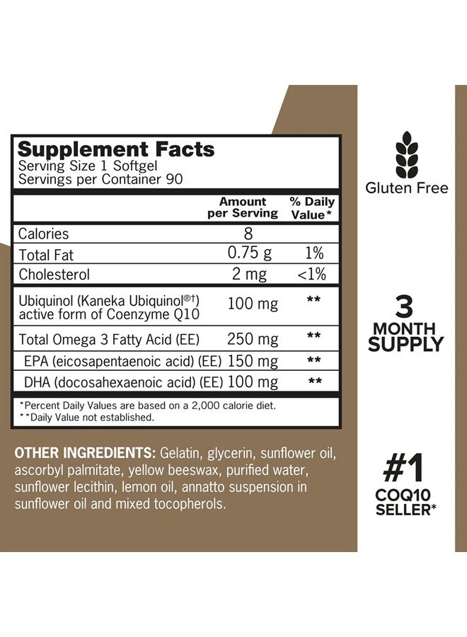 Qunol Plus Ubiquinol CoQ10 100mg, with Omega 3 Fish Oil 250mg, Extra Strength, Antioxidant for Heart & Vascular Health, Natural Supplement for Energy Production, Active Form of Coq10, 90 Count - Image 5