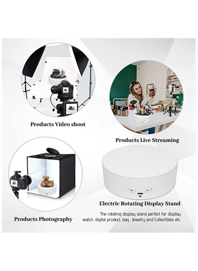 حامل عرض كهربائي يدور بزاوية 360 درجة، منصة دوارة صامتة للتصوير الفوتوغرافي، سعة 5.1 بوصة/6.6 رطل، مثالي لعرض المجوهرات والساعات والنماذج ثلاثية الأبعاد (أبيض) - Image 2