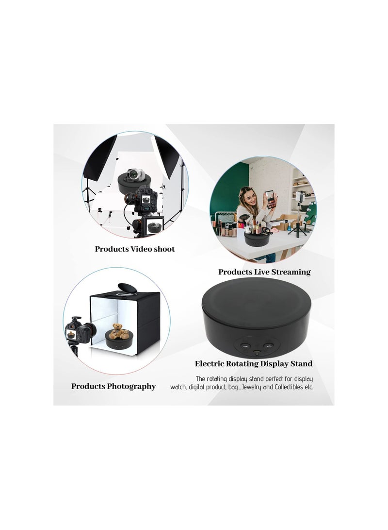 حامل عرض كهربائي يدور بزاوية 360 درجة، منصة دوارة صامتة للتصوير الفوتوغرافي، سعة 5.1 بوصة/6.6 رطل، مثالي لعرض المجوهرات والساعات والنماذج ثلاثية الأبعاد (أبيض) - Image 3