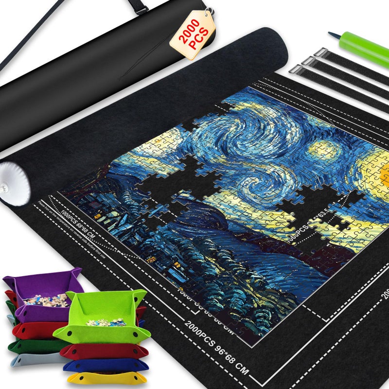Napzy Jigsaw Puzzle Mat with 8 Sorter Trays, Roll Up Storage for 2000 1500 1000 Pieces Puzzle, Portable Puzzle Saver & Organizer, Inflatable Tube, Air Pump, Straps & Carry Bag for Travel - Image 1