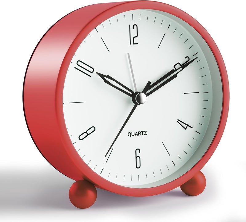 Jall Analog Alarm Clock, 4 inch Super Silent Non Ticking Small Clock with Night Light, Battery Operated, Simple Design, Old Fashioned Style Wine-red Decor, for Bedroom, Bedside, Desk, Adult, Kid, Gift, Red - Image 1