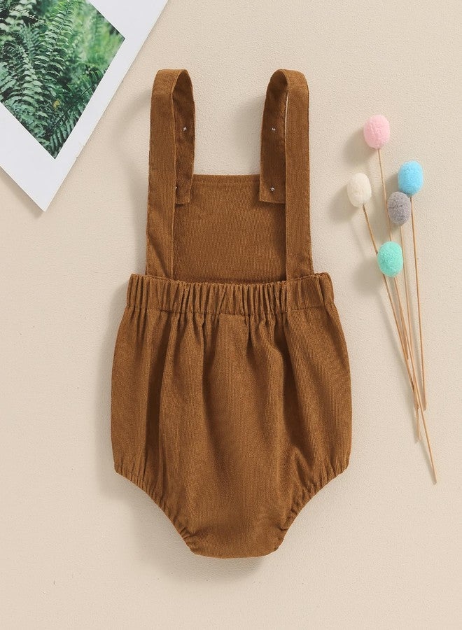 Pudcoco Toddler Baby Boys Girls Corduroy Deer Romper Sleeveless Embroidered Antler Hunting Overalls Clothes (Khaki, 3-6 Months) - Image 3