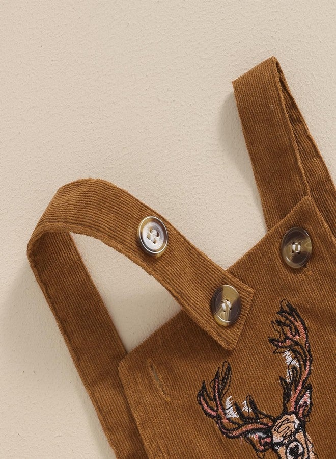 Pudcoco Toddler Baby Boys Girls Corduroy Deer Romper Sleeveless Embroidered Antler Hunting Overalls Clothes (Khaki, 3-6 Months) - Image 5