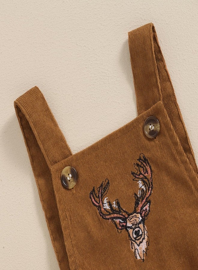 Pudcoco Toddler Baby Boys Girls Corduroy Deer Romper Sleeveless Embroidered Antler Hunting Overalls Clothes (Khaki, 3-6 Months) - Image 4