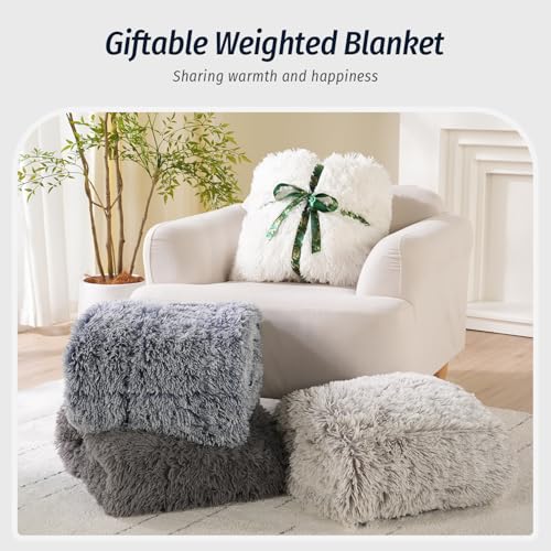Wemore Shaggy Long Fur Faux Fur Weighted Blanket, Cozy and Plush Sherpa Long Hair Blanket for Adult 15lbs, Fluffy Fuzzy Sherpa Reverse Heavy Blanket for Bed, Couch, Backprint Navy Blue, 48 x 72 Inches - Image 5