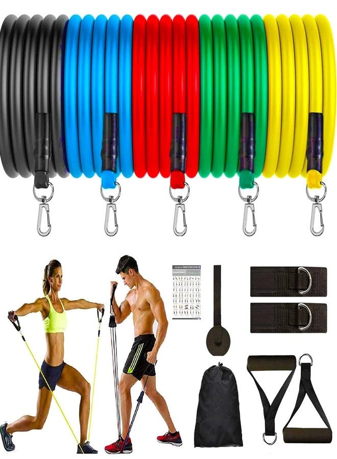 ERHETUS Portable 11-Piece Resistance Band for Men | Rubber Exercise Fitness Bands for Women | Training Gym Kit for Home Workout Includes Toning Tubes, Ankle Straps, Door Anchor, Handles and Carry Bag - Image 1