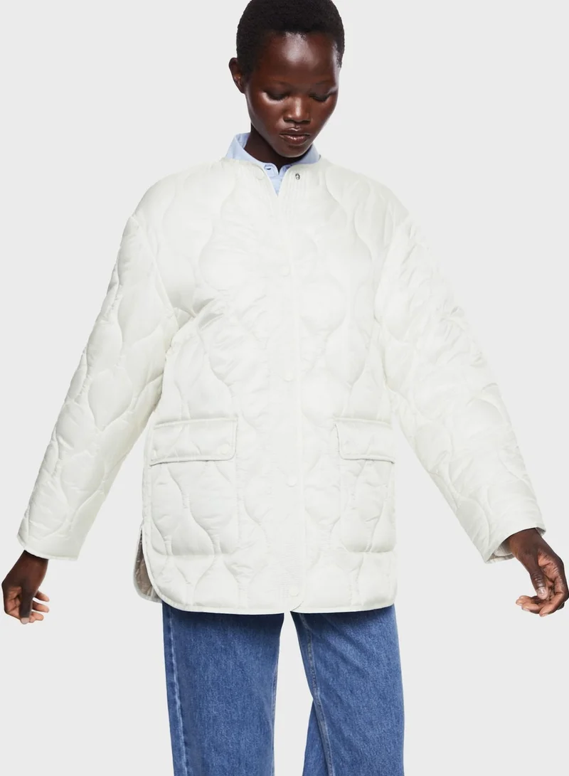 MANGO Button Detail Quilted Coat