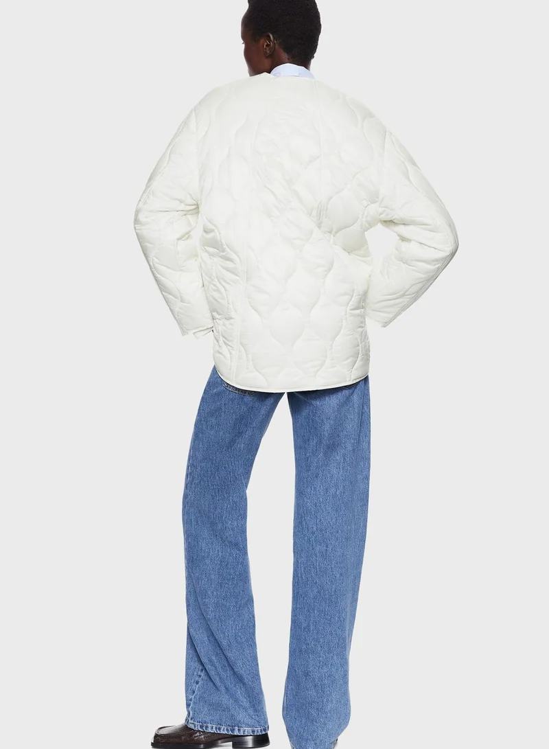 MANGO Button Detail Quilted Coat