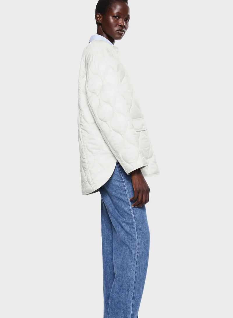 MANGO Button Detail Quilted Coat