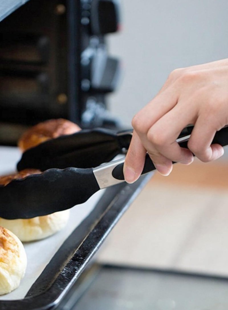 Hoasis Silicone Kitchen Tongs, 3Pcs Tongs for Cooking with Silicone Tips, Food Grade Small Tong, Mini Serving Tong for BBQ Salad, Black, 7"+9"+12" - Image 5