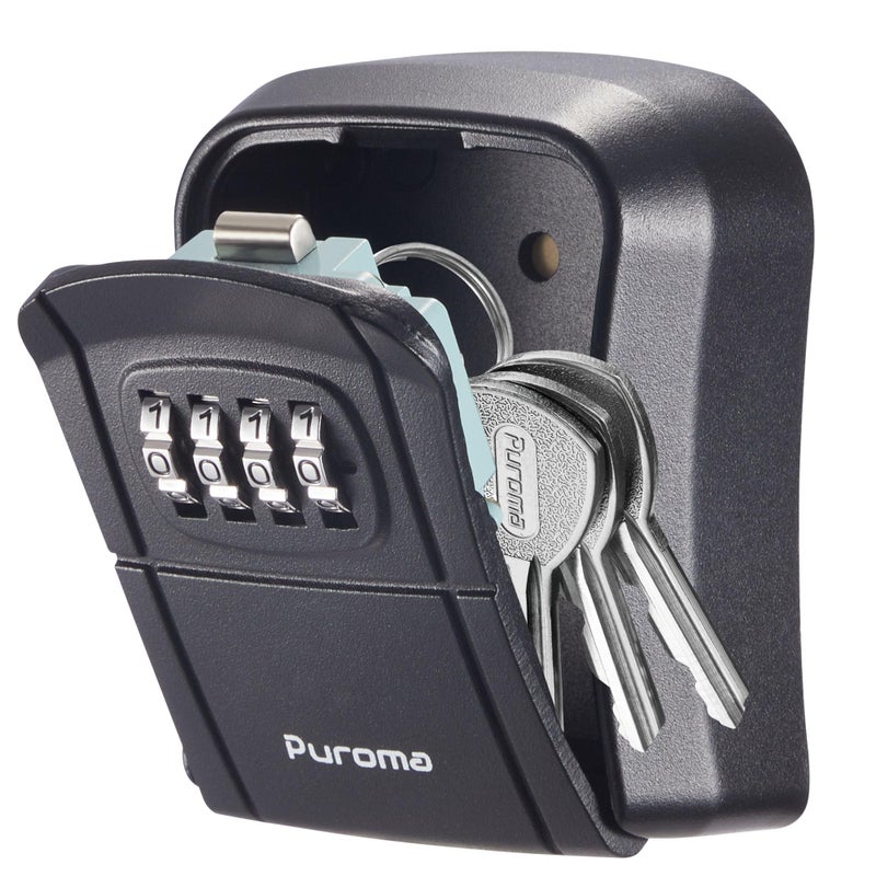 Puroma Key Lock Box Combination Lockbox Wall-Mounted Key Storage Box for House Keys, Resettable Code Safe Security Lock Box for Home, Office, Garage, Apartment Spare Key Storage (1 Pack, Black) - Image 1