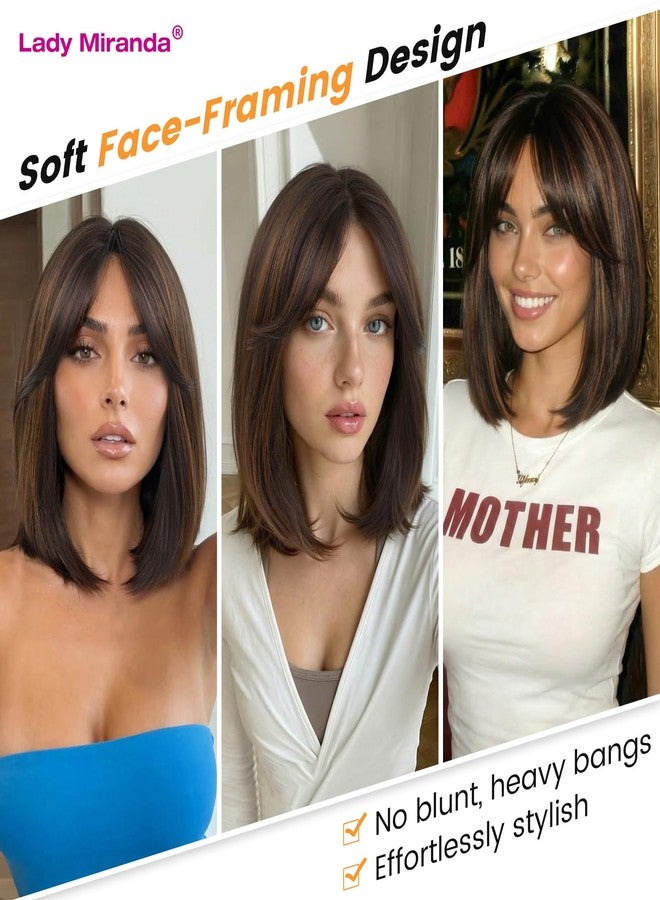 Lady Miranda 12 Inch Bob Wig with Curtain Bangs Short Straight Mixed Brown Bob Wig with Bangs Natural-Looking Synthetic Wig Daily Wear and Go Wigs for Women (Mixed Brown) - Image 5