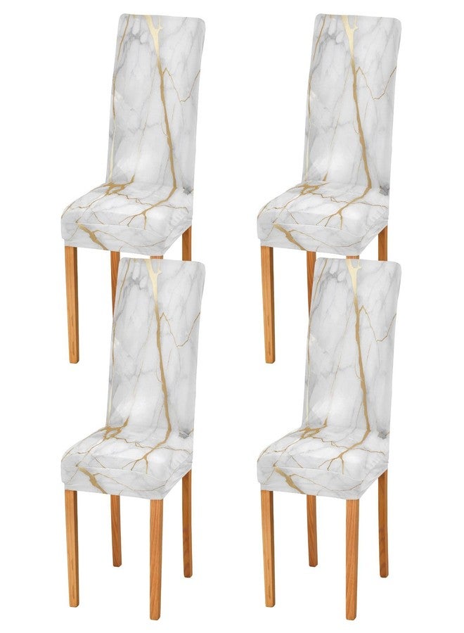 xigua 4 Pack Chair Covers for Dining Room,White Gold Marble Texture Stretchable Dining Chair Slipcover Washable Removable for Kitchen,Hotel,Restaurant,Ceremony Protector - Universal Size - Image 1