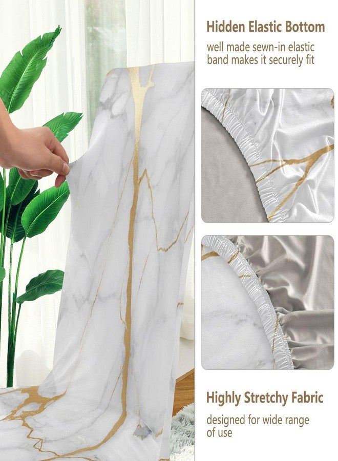 xigua 4 Pack Chair Covers for Dining Room,White Gold Marble Texture Stretchable Dining Chair Slipcover Washable Removable for Kitchen,Hotel,Restaurant,Ceremony Protector - Universal Size - Image 2