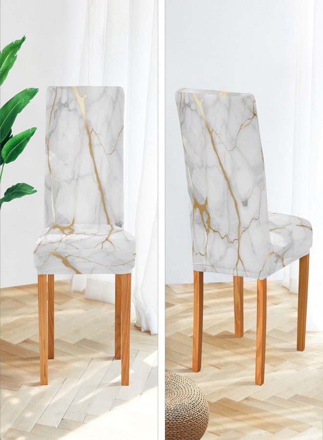 xigua 4 Pack Chair Covers for Dining Room,White Gold Marble Texture Stretchable Dining Chair Slipcover Washable Removable for Kitchen,Hotel,Restaurant,Ceremony Protector - Universal Size - Image 3