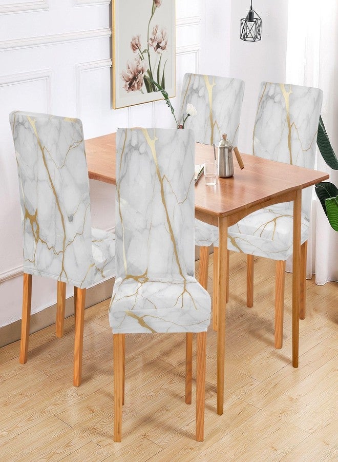 xigua 4 Pack Chair Covers for Dining Room,White Gold Marble Texture Stretchable Dining Chair Slipcover Washable Removable for Kitchen,Hotel,Restaurant,Ceremony Protector - Universal Size - Image 5