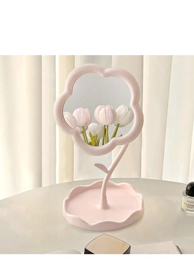 Flower-Shaped Makeup Mirror for Desk Vanity Mirror for Bedroom,Living Room and Minimal Spaces Room Decor Home Decorations (Pink)  - Image 1