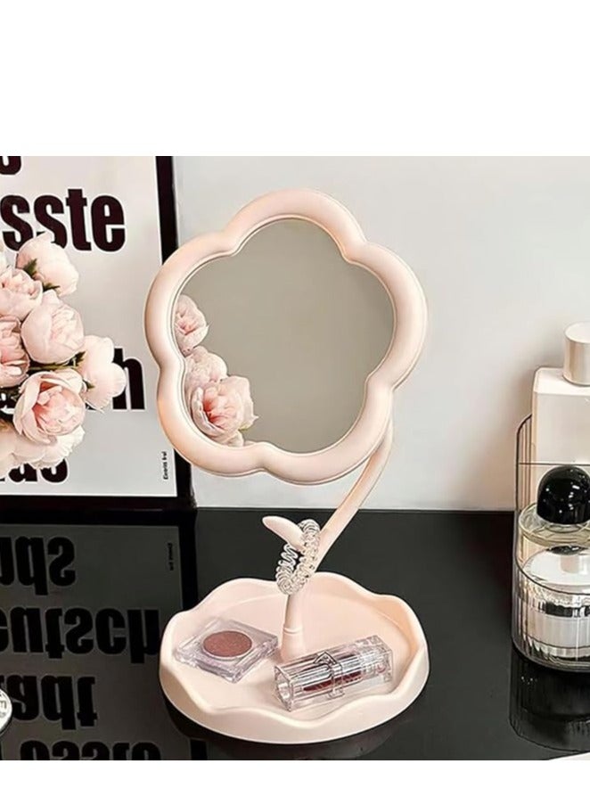 Flower-Shaped Makeup Mirror for Desk Vanity Mirror for Bedroom,Living Room and Minimal Spaces Room Decor Home Decorations (Pink)  - Image 3