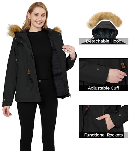 wantdo Women's Mountain Snowboard Jacket Winter Snow Coats Waterproof Skiing Outerwear Black XL - Image 5