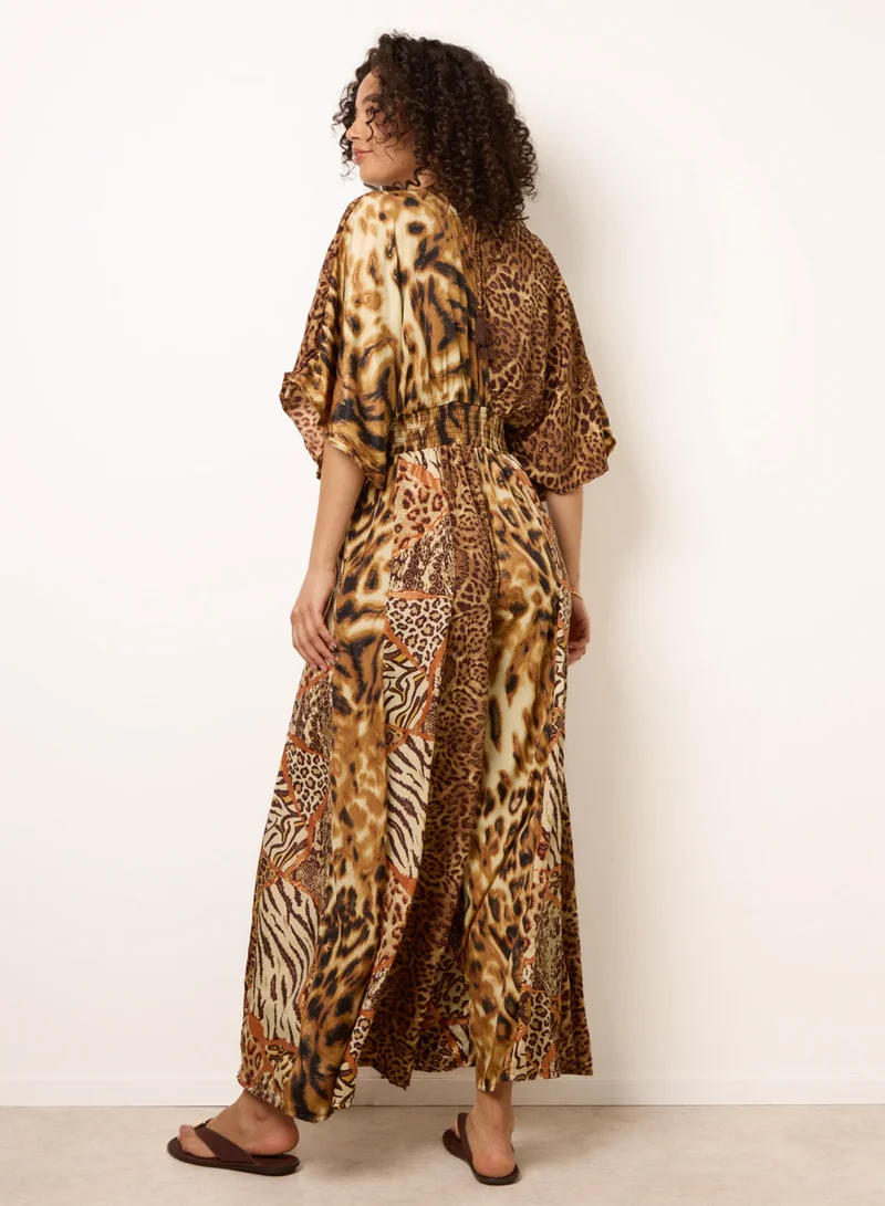 بلو فانيلا Animal Print Wide Leg Cross Over Jumpsuit