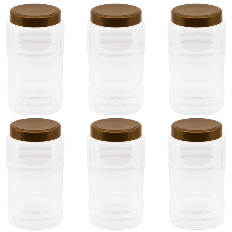 ARTISTIC Funoni Gold Prominent Lid 6 Pack Clear White Plastic Jar - 1500ml, 9cm Diameter, Healthy, Vacuum, Reusable, Cylindrical, White - Image 1