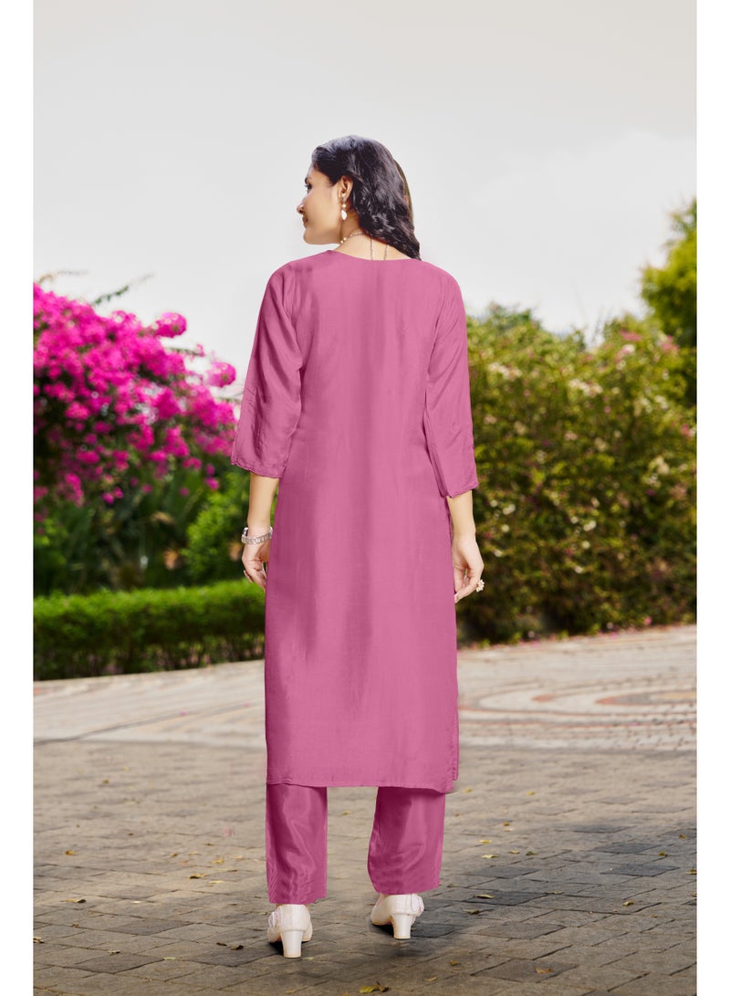 VISHVA CREATION Embroidered Lavender Kurta Suit Set for Women - Image 4