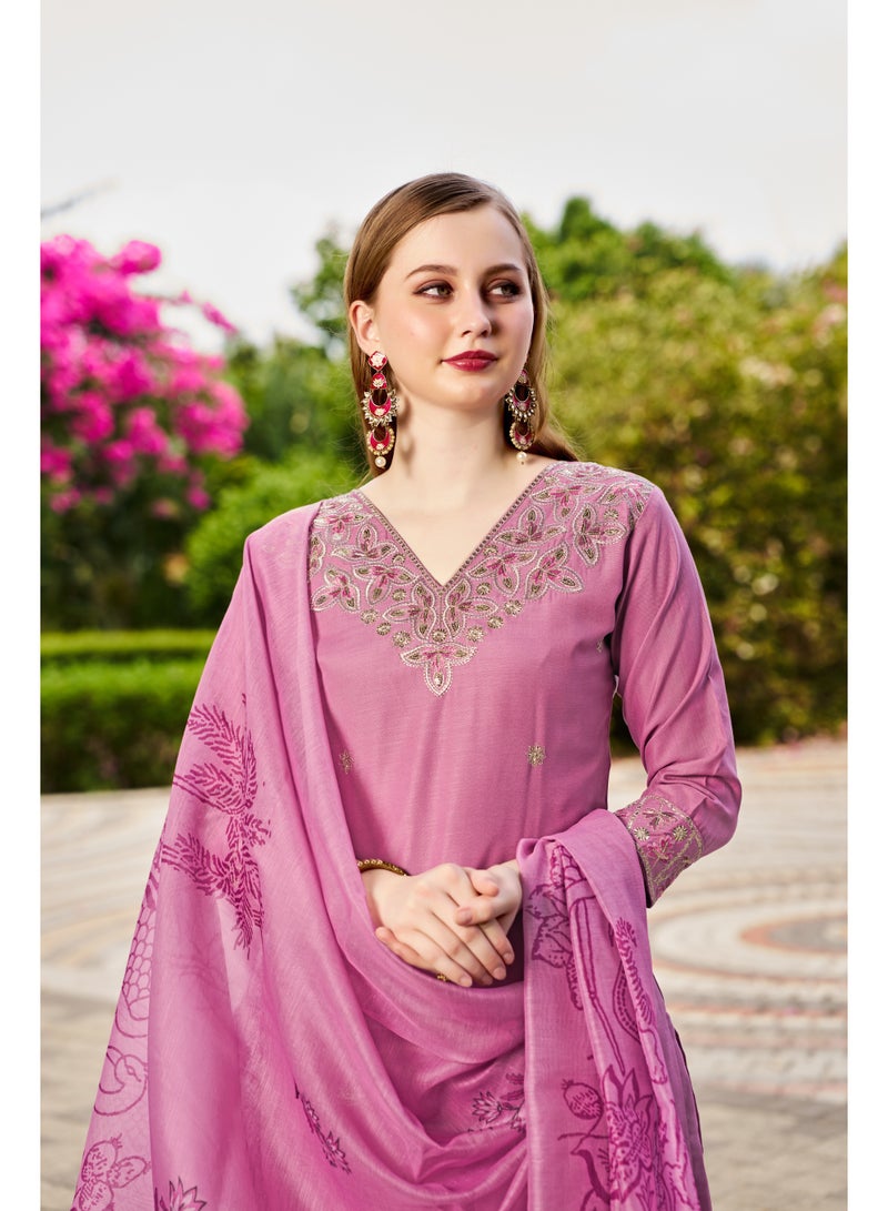 VISHVA CREATION Embroidered Lavender Kurta Suit Set for Women - Image 5