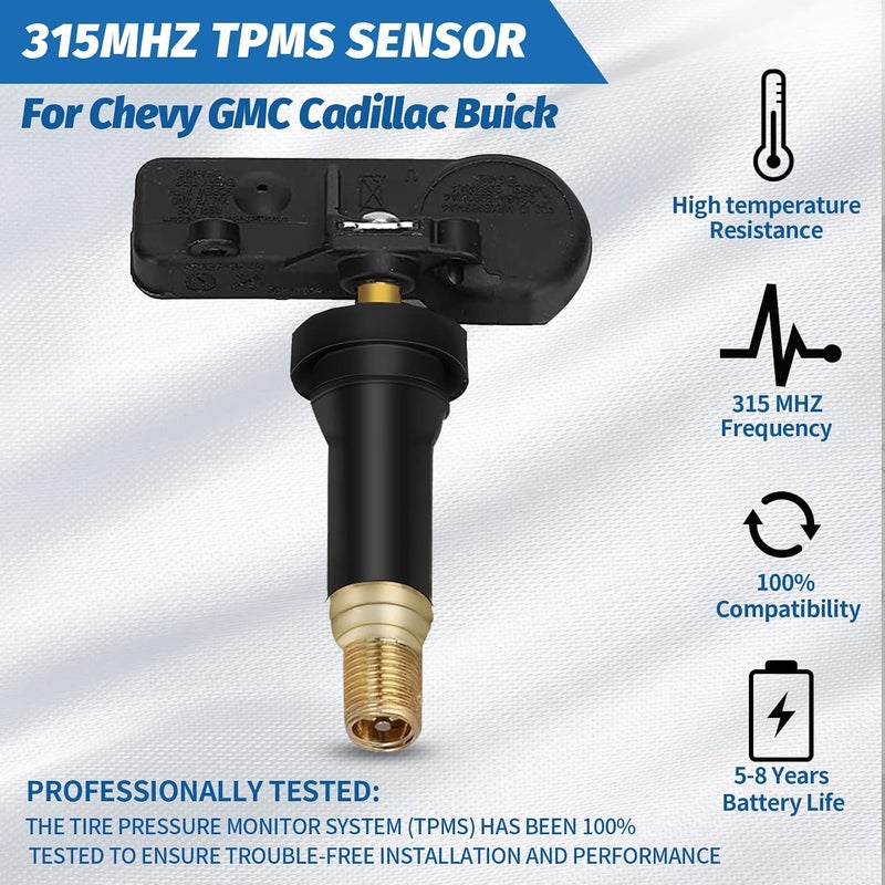 Yikesai مستشعر TPMS - نظام مراقبة ضغط الإطارات 315MHZ متوافق مع شيفي سيلفرادو GMC كاديلاك بويك - بديل للأرقام # 13586335 13598771 13598772 13581558 - Image 2