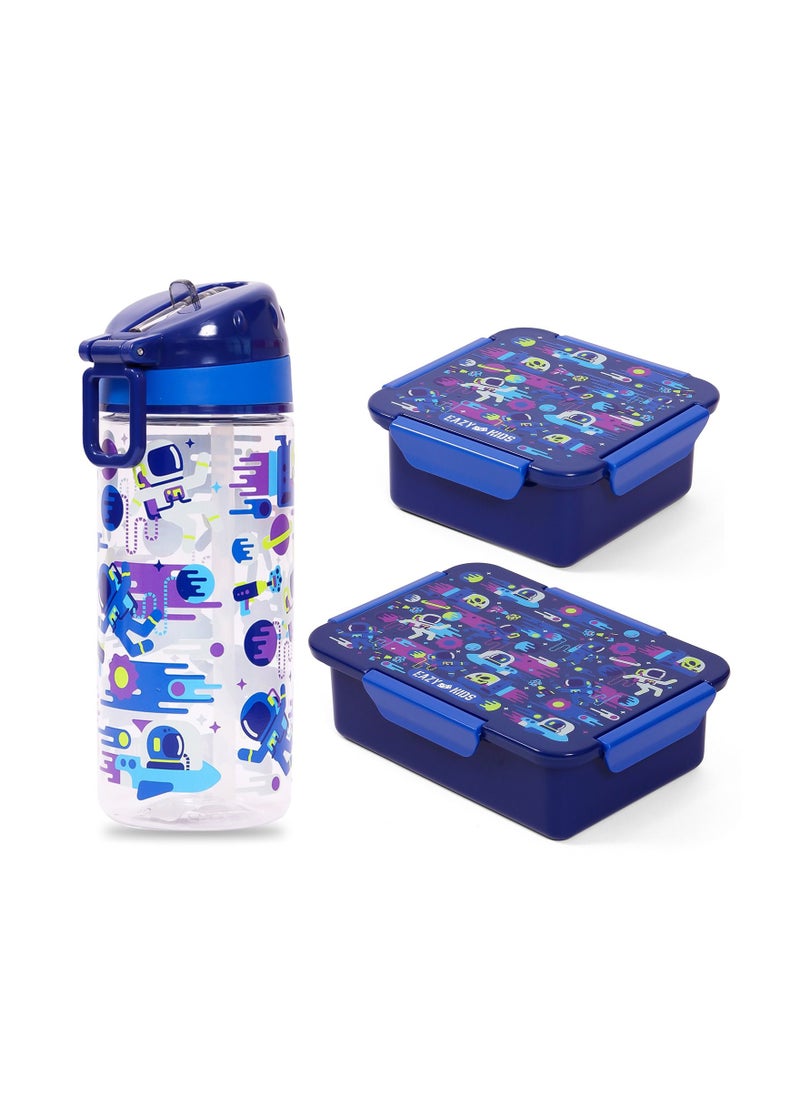 Eazy Kids - Eazy Kids Lunch Box Set and Tritan Water Bottle w/ Carry handle Astronauts-Blue 420ml - Image 1