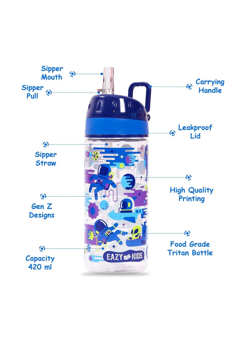 Eazy Kids - Eazy Kids Lunch Box Set and Tritan Water Bottle w/ Carry handle Astronauts-Blue 420ml - Image 1