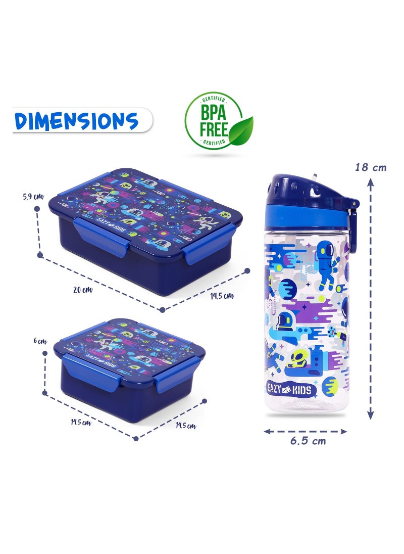 Eazy Kids - Eazy Kids Lunch Box Set and Tritan Water Bottle w/ Carry handle Astronauts-Blue 420ml - Image 1